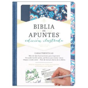 Biblia Reina Valera 1960 Apuntes edición ilustrada rosado/azul tela 8.5P