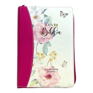 Biblia Reina Valera 1960 Gracia letra gigante flores rosas letra grande tamaño manual 14P