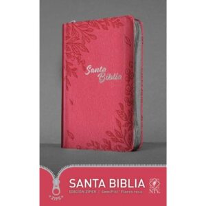 Biblia NTV zíper flores rosa con encuadernación en símil piel y cierre de cremallera.