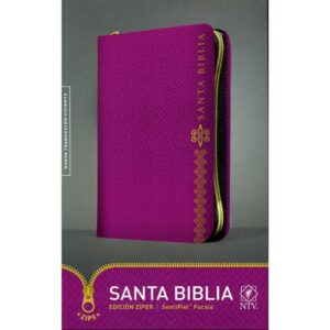 Biblia NTV zíper fucsia con encuadernación en símil piel y cierre de cremallera.