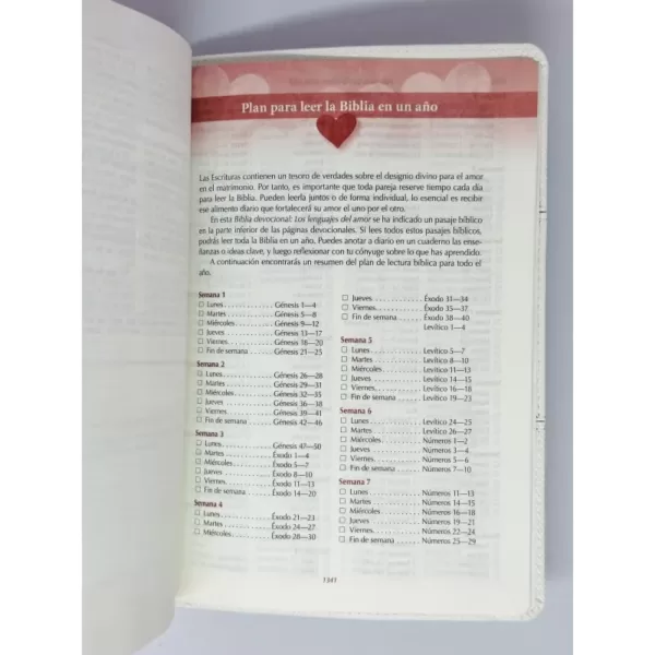 Biblia Reina Valera 1960 Devocional lenguajes del amor boda blanco imitacion piel grande 7P - Imagen 4
