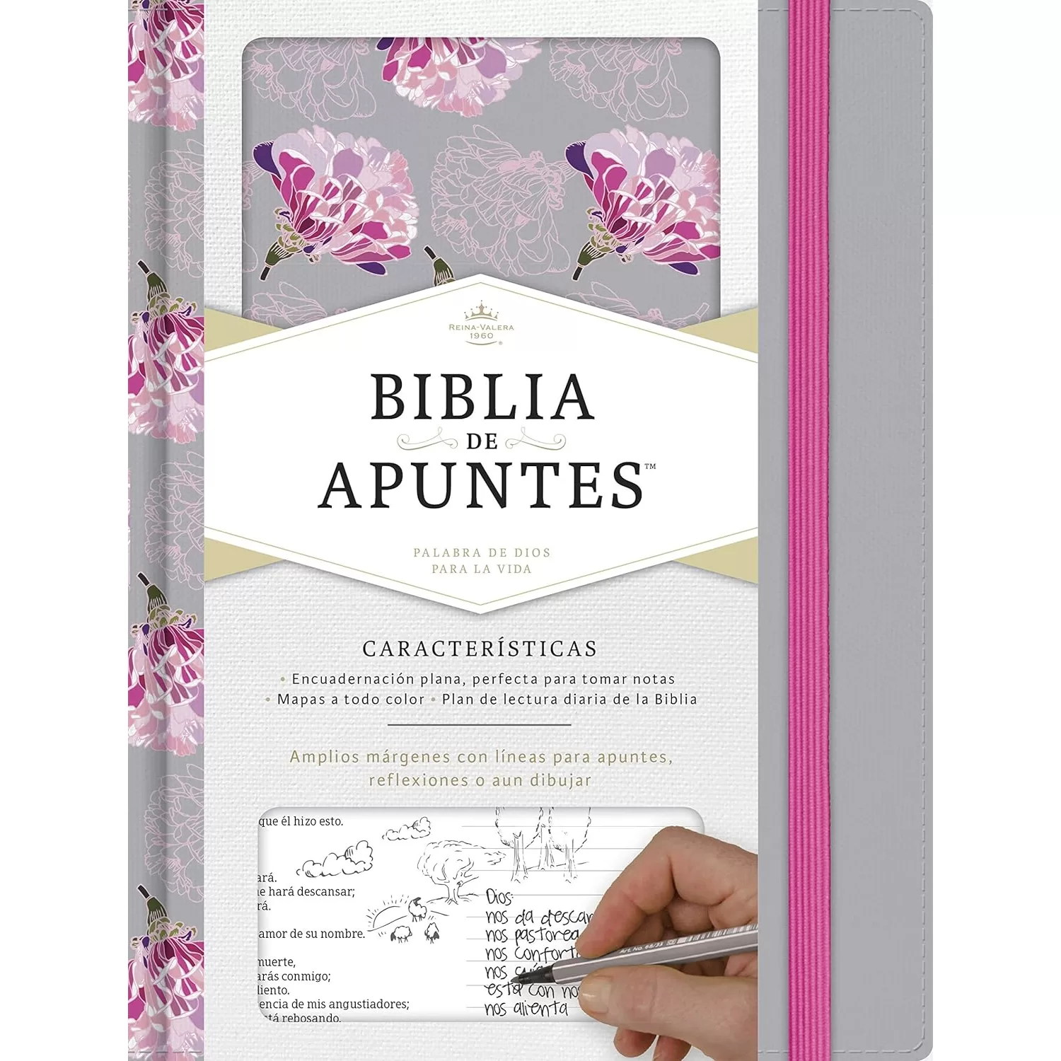 Biblia Reina Valera 1960 Apuntes gris/floreado 8P