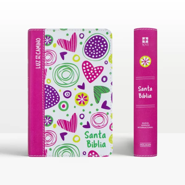 Biblia NVI Luz en mi camino corazones multicolor semi piel 8P - Imagen 3