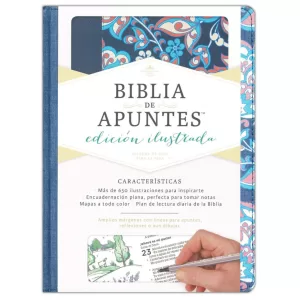 Biblia Reina Valera 1960 Apuntes edición ilustrada rosado/azul tela 8.5P