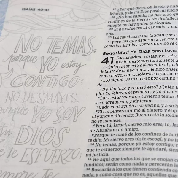 Biblia Reina Valera 1960 Apuntes edición ilustrada rosado/azul tela 8.5P - Imagen 5