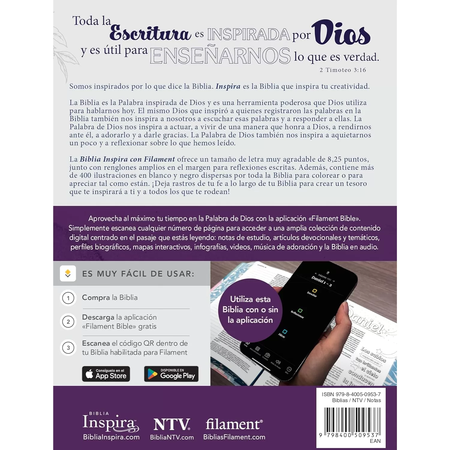 Biblia NTV inspira con Filament - Lavanda | Semipiel 8.25P - Imagen 3