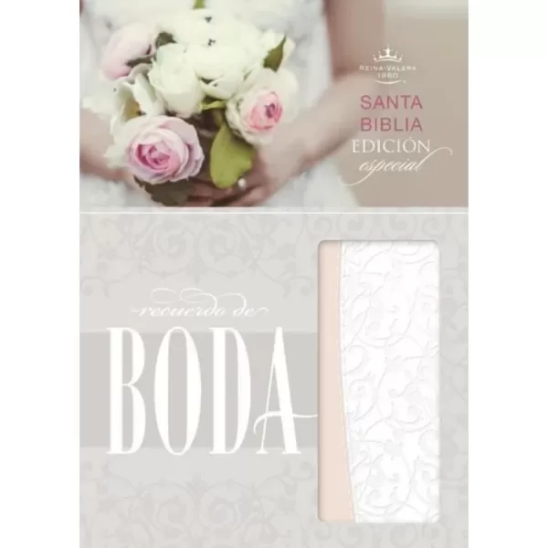 Biblia Reina Valera 1960 Recuerdo de boda filigrana blanco/palo de rosa semi piel concordancia 9P