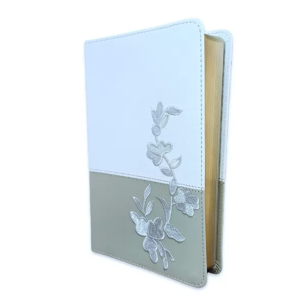Biblia RV1960 Recuerdo de boda blanco/lino/encaje semi piel concordancia 9P - Imagen 3