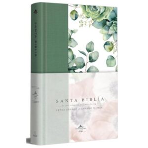 Biblia RVR 1960 letra grande, tela verde con flores tamaño manual (Tapa dura)