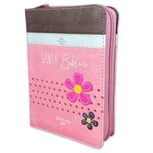 Biblia Reina Valera 1960 Primor Café Beige Rosa Flores Imitación Piel con cierre