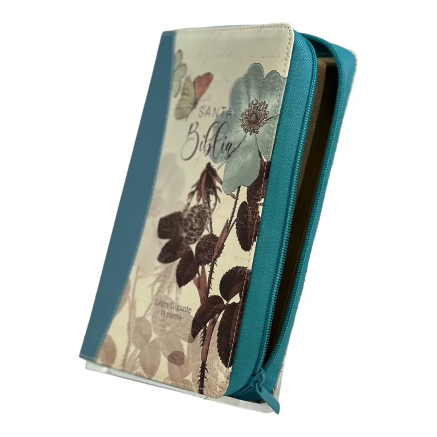 Biblia Reina Valera 1960 Tamaño manual letra gigante 14 puntos imitación piel flores turquesa con cierre - Imagen 3