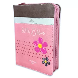 Biblia Reina Valera 1960 Primor Café Beige Rosa Flores Imitación Piel con cierre