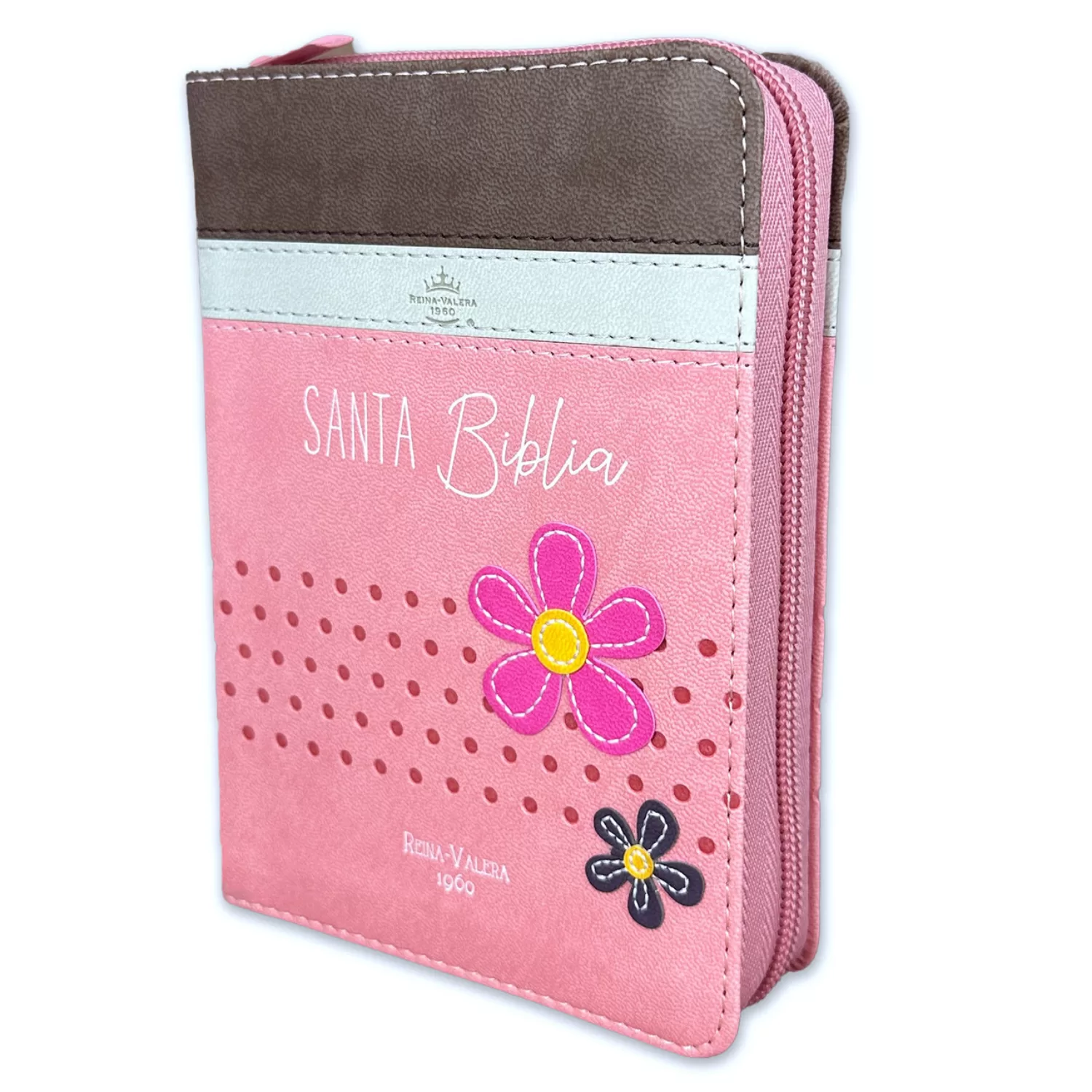 Biblia Reina Valera 1960 Primor Café Beige Rosa Flores Imitación Piel con cierre
