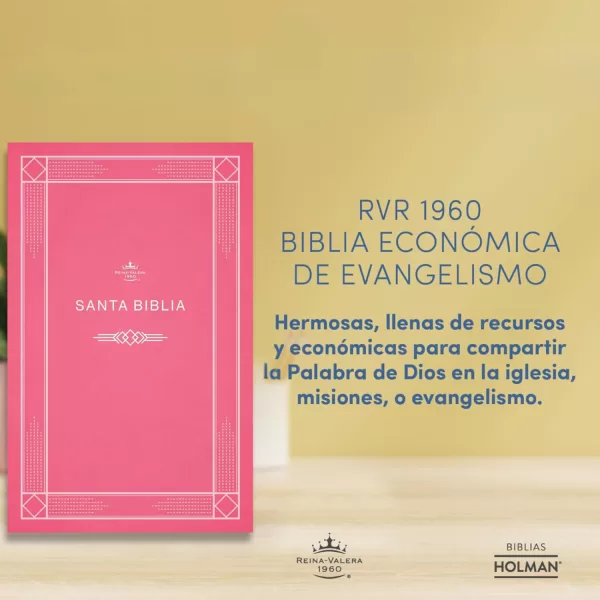 Biblia RVR 1960 económica de evangelismo Rosa tapa rústica - Imagen 5