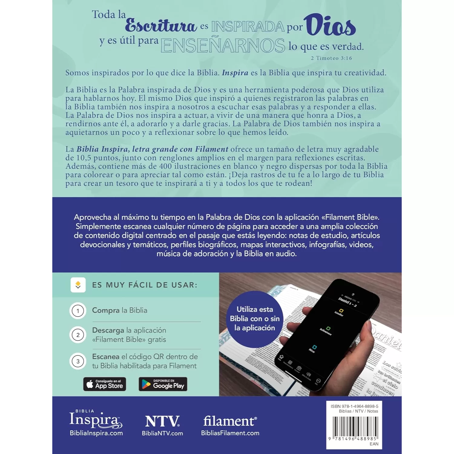 Biblia NTV Inspira con filament - Ramo azul - Letra Grande - Imagen 4